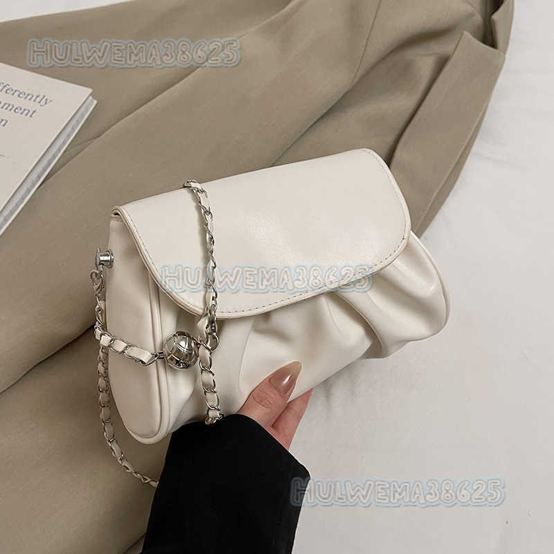 Fashionable Womens Bag 2025 Spring New Solid Color Pleated Handbag Cute Simple Chain Shoulder Crossbody Bag H250806