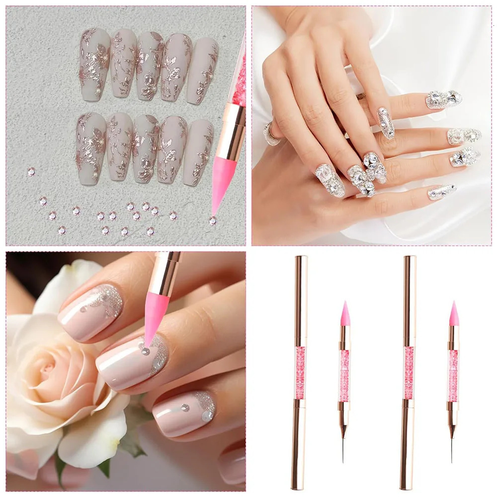 Pink/White Rhinestones Picker Doting Pen Dual-Ended Wax Pencil Pen Rhinestone Picker Double Head Applicator Gems Stick Tool 250805