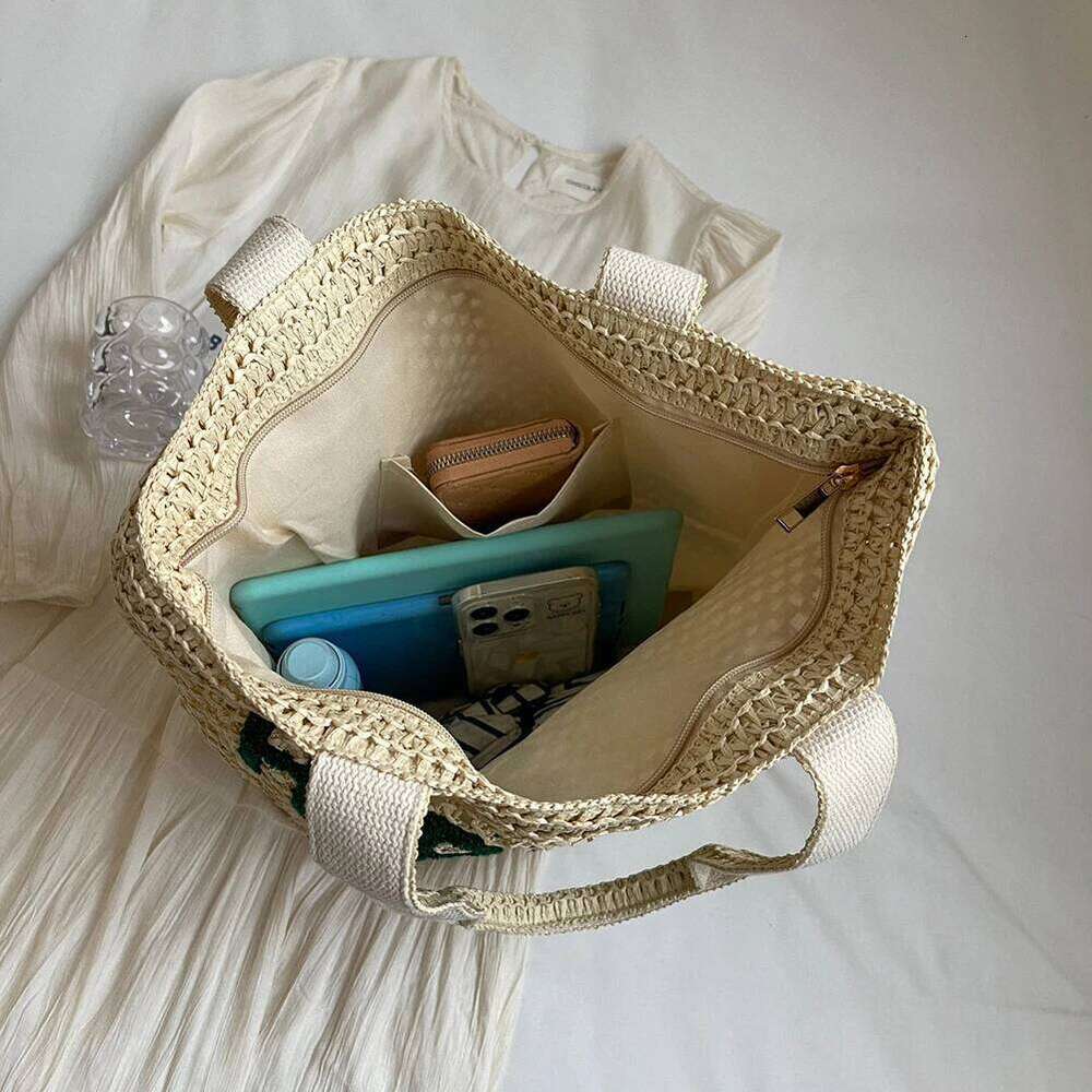 Straw Shoulder For Women's Raffia Hollow Out Woven Bag Large Capacity Rattan Crochet Tote Bags Summer Beach Underarm Handbag