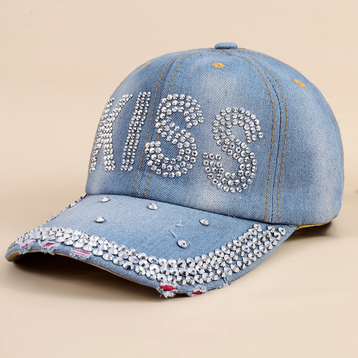 Baseball Cap Women Rivet Beads Letters Denim Cloth Hats For Women Men Unisex Sunshade Sun Hat Hip Hop Casual 250730