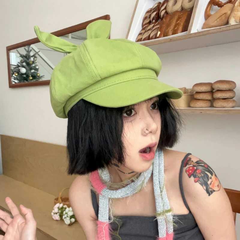 ute Bow Ears Berets for Women Spring Summer Travel Sunscreen Korean Version Y2k Sweet Cool Girl Retro Octagonal Painter Hats XJ250807