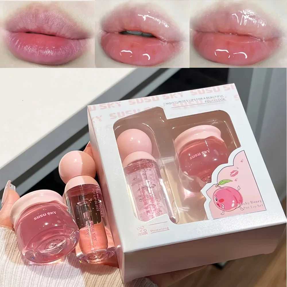 2Pcs/Set Lip Gloss and Lip Mask Set Moisturizing Lips Moisturizing Peach-flavored Makeup SetXJ250807