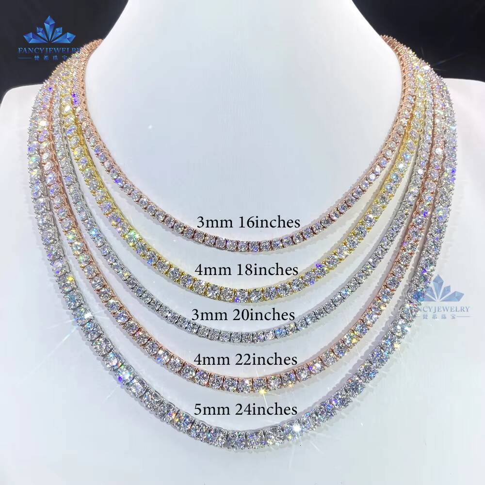 Hot Sale Hip Hop Iced Out Valentine Jewelry Diamond Tennis Necklace S925 Silver 2MM 3MM 4MM 5MM 6MM Vvs Moissanite Tennis Chain