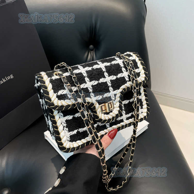 New Style Plaid Woven Womens Bag Style Fashion Single Shoulder Bag Chain Small Square Bag H250806