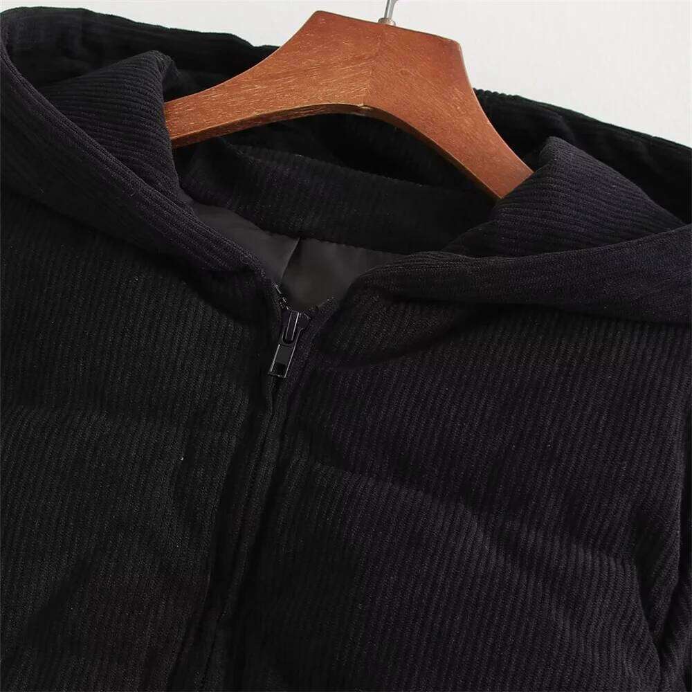 Designer Clothing 2025 UNIZERA Autumn/Winter New Product Fashion Women's Clothing Loose Long Sleeve Corduroy Short Hooded Coat Cotton Jacket