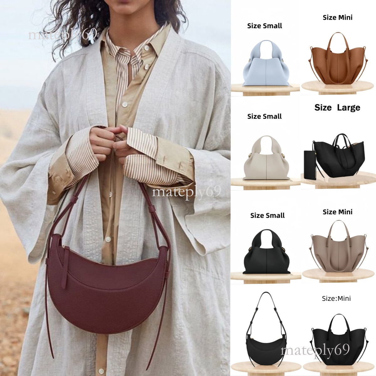 2025 10A women bag Designer Half Moon Smooth Shoulder Cyme Tote Underarm Fashion Women Tonca Cross Body Bag Mini Purse Textured Leather Hobo Bags polennely Bag 3124