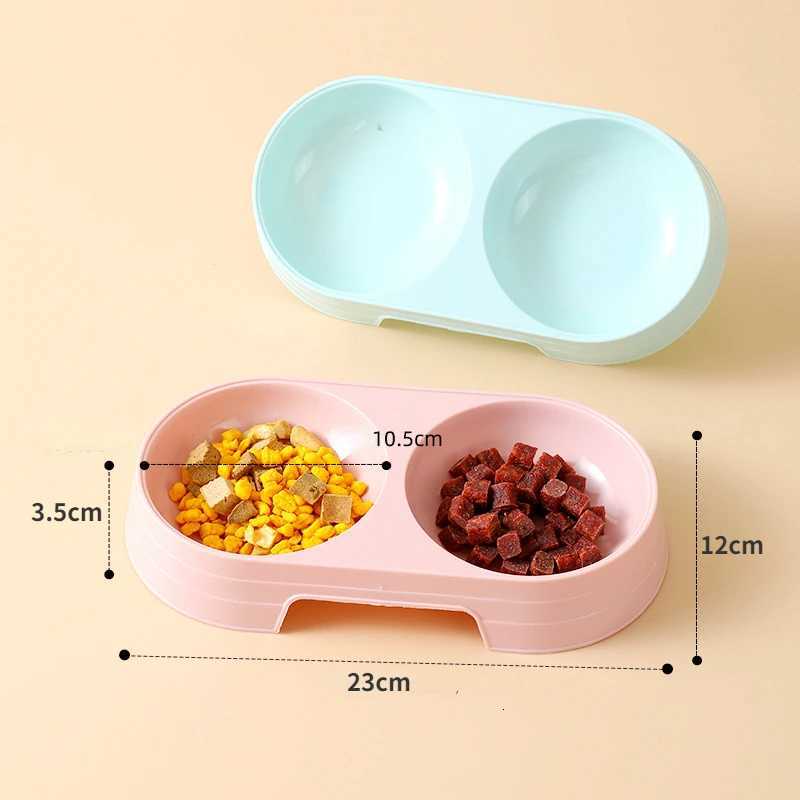 Double Pet Bowls Dog Food Water Feeder Macaron Pet Drinking Dish Feeder Cat Puppy Feeding Supplies Small Dog Accessories Y250806