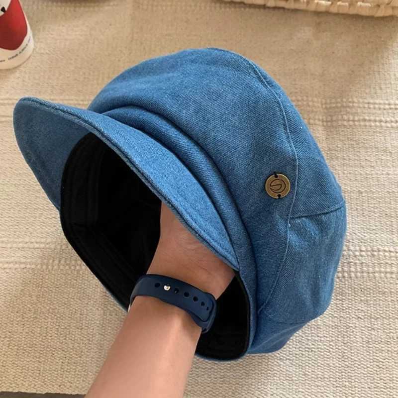 Janese Retro Denim Berets C for Women Spring and Summer New Travel Casual Versatile Show Face Small Cloud Newsboy Hats XJ250807