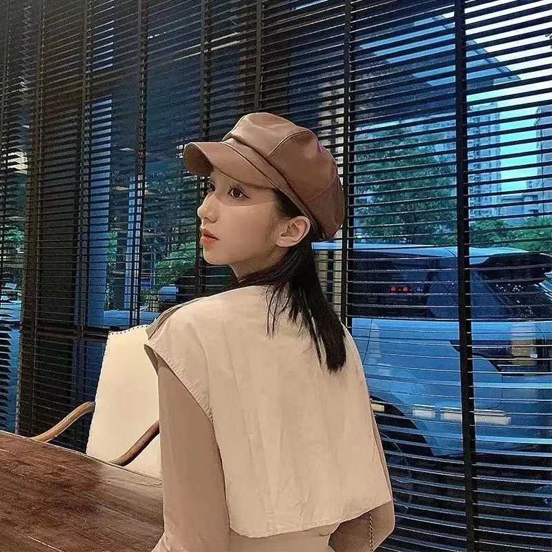 RICYGVM Pu Leather Berets For Women Autumn Winter Sunshade Duckbill Hat Fashion Vintage Octagonal C Girls Painter Artist Hats XJ250807