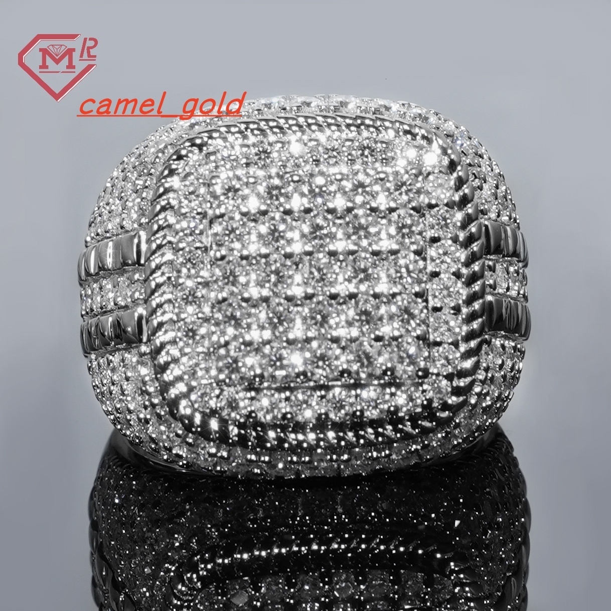 Vvs Men Moissaite Ring Hip Hop Fine Jewelry Custom Design S925 White Gold Plated Moissanite Ring