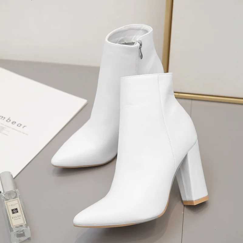 Women Mid Calf White Point Toe Boots High Heels Fi Pointed Toe Killer Booties Womens Boots White 8996 XJ250807