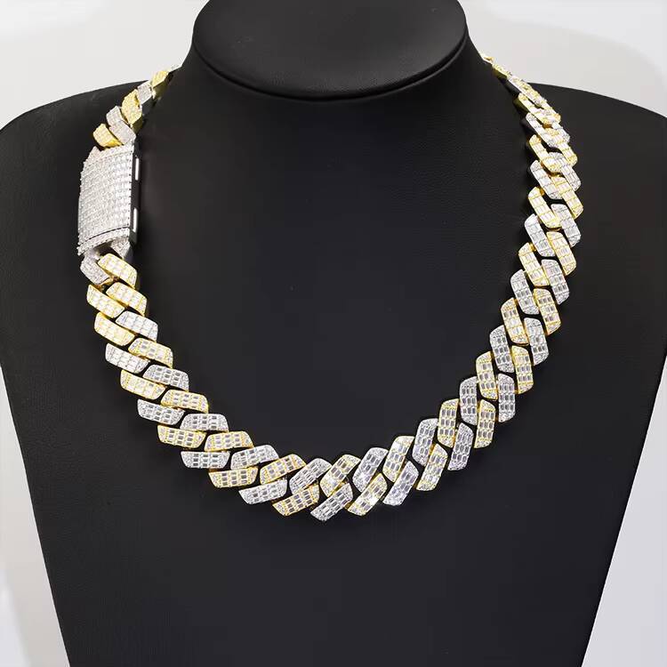 Fashion 2 Tone Yellow and White Sterling Silver 925 VVS Moissanite GRA Certificate Cuban Link Chain for Men