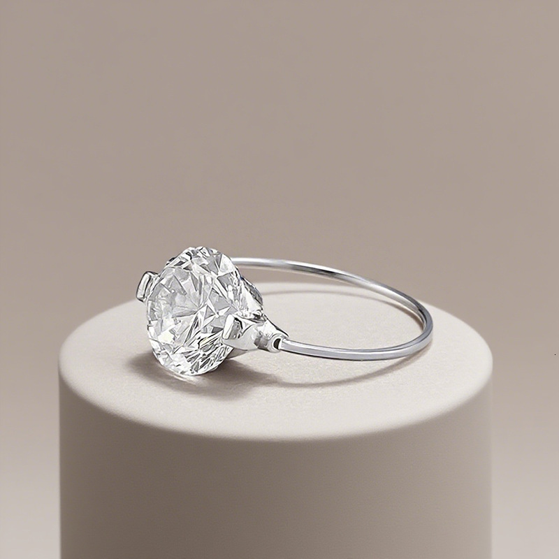 Hui Zhi Wing Jewelry New S Silver Simple Sparkling Suspension Transparent Fishing Line Ring 8.0mm Round mond