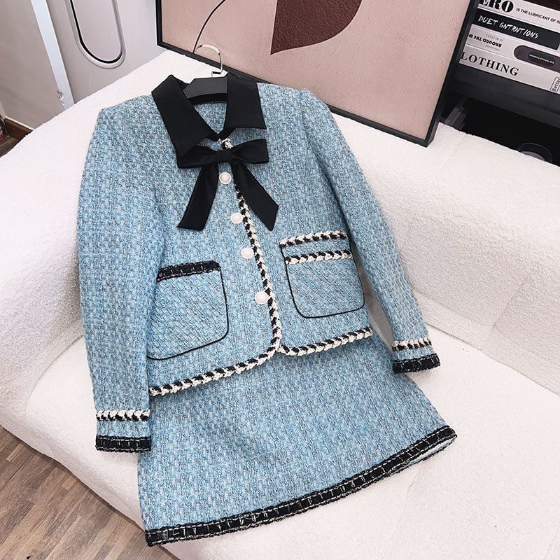 Women's Jackets 2025 Fashionable And Elegant Age-reducing Lapel Single-breasted Bow Light Luxury Socialite Temperament Tweed Jacket Coat Skirt Tw