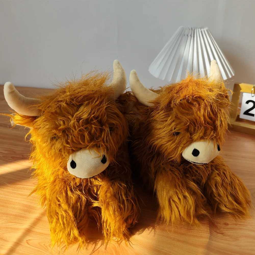 Highland Cattle Slippers Scottish Highland Cow Slippers Plush Non Slip Soft Home Indoor Cute Slippers for Women and Men Gifts XJ250807