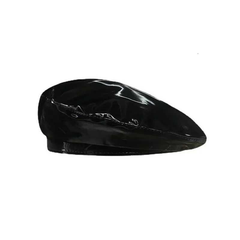 Mirror PU Leather Beret Cs Korean Pu Bright Leather Men Women Beret Hat Unisex Beanies Retro Patent Hats XJ250807