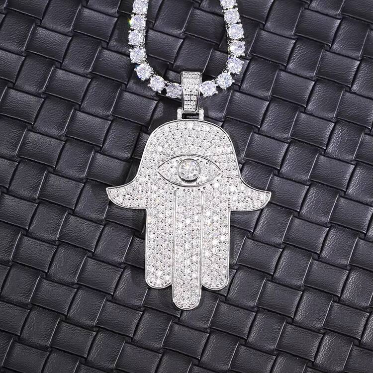 Customized Handmade Hamsa Pendant S925 Silver with Vvs Moissanite Hip Hop Pendants for Mens Jewelry Necklace