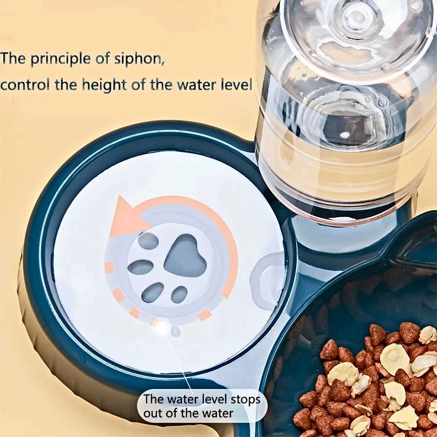 3 In 1 Ear Design Tilted Cat Water And Food Bowl Set Dog Pet Bowls With Water Feeder Gravity Water Bottle For Neck Protection Y250806