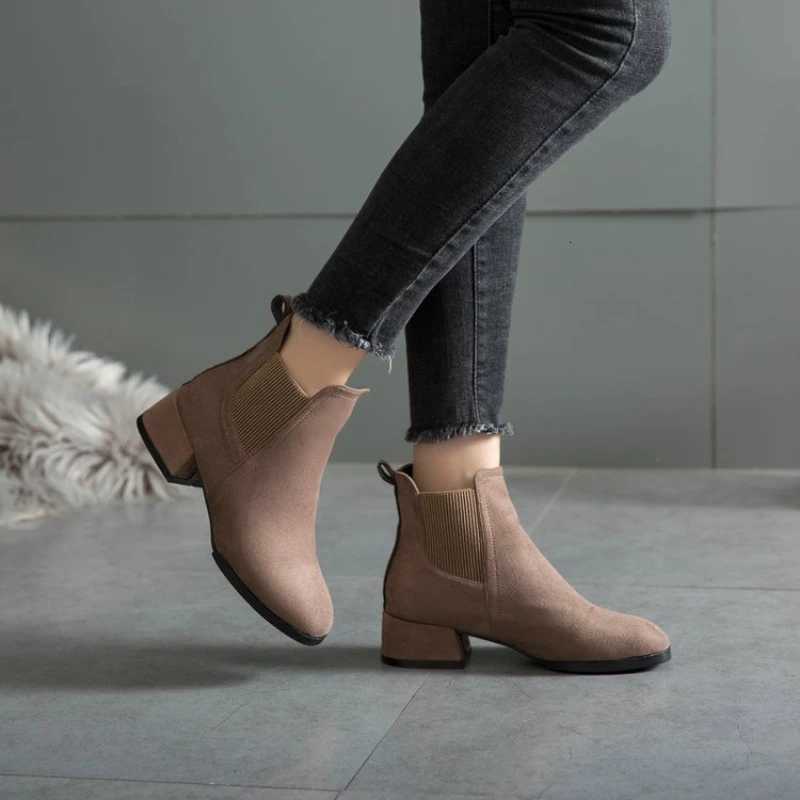 Winter Women New Chelsea Boots Ankle Round Toe Square Heel Shoe Solid Casual Comfort Shoes for Trendy Ladies Short Boot Botas XJ250807