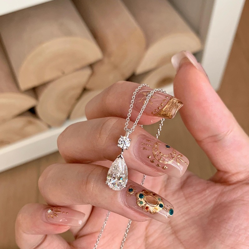 Choucong Water Drop Pendant Luxury Jewelry 925 Sterling Silver Pear Cut White Cubic Zircon CZ Diamond Gemstones Party Elegant Women Clavicle Necklace 