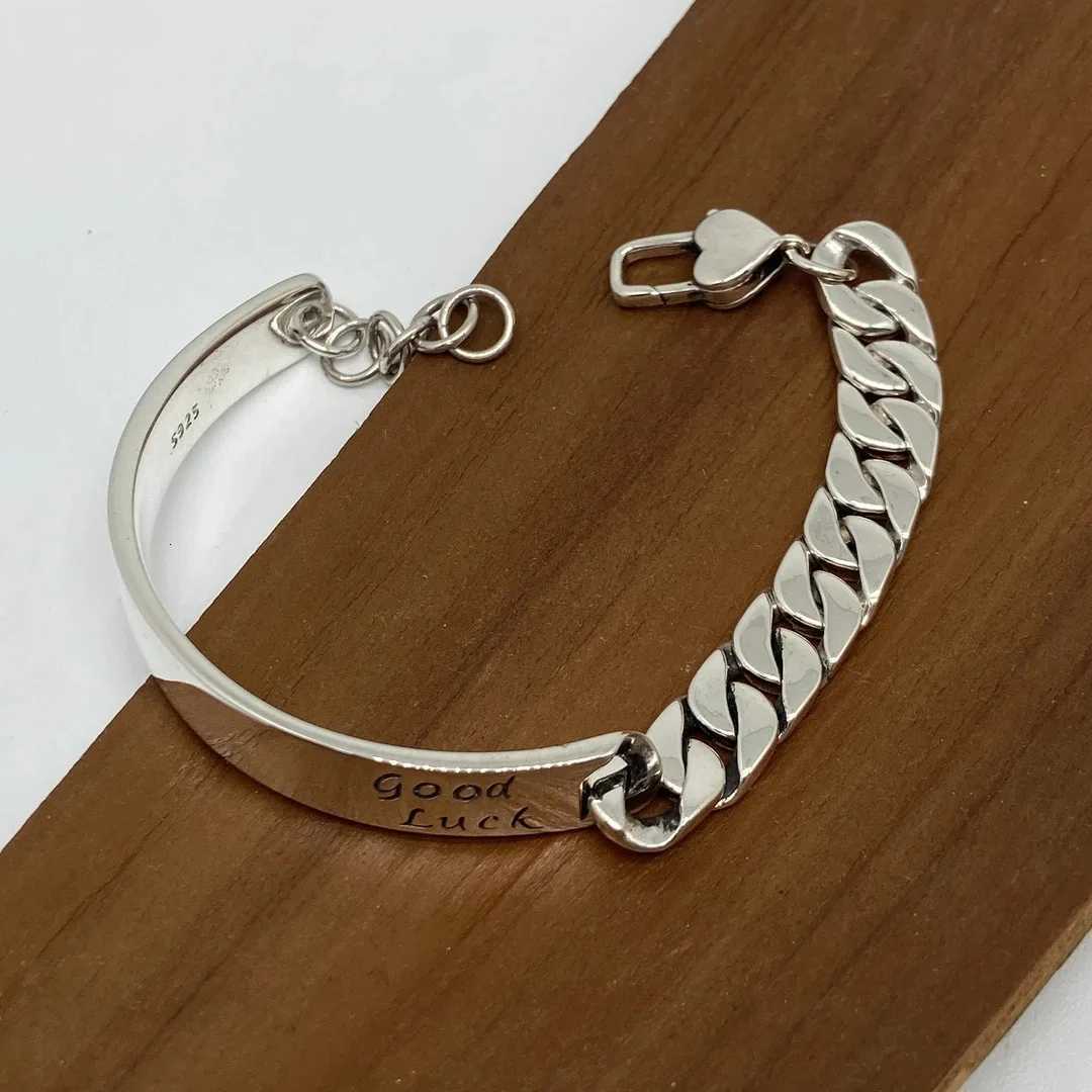 925 Sterling Silver Chain Asymmetric Bracelet for Women Vintage Lucky Letter Punk Jewelry Gift Dropshipping W250807