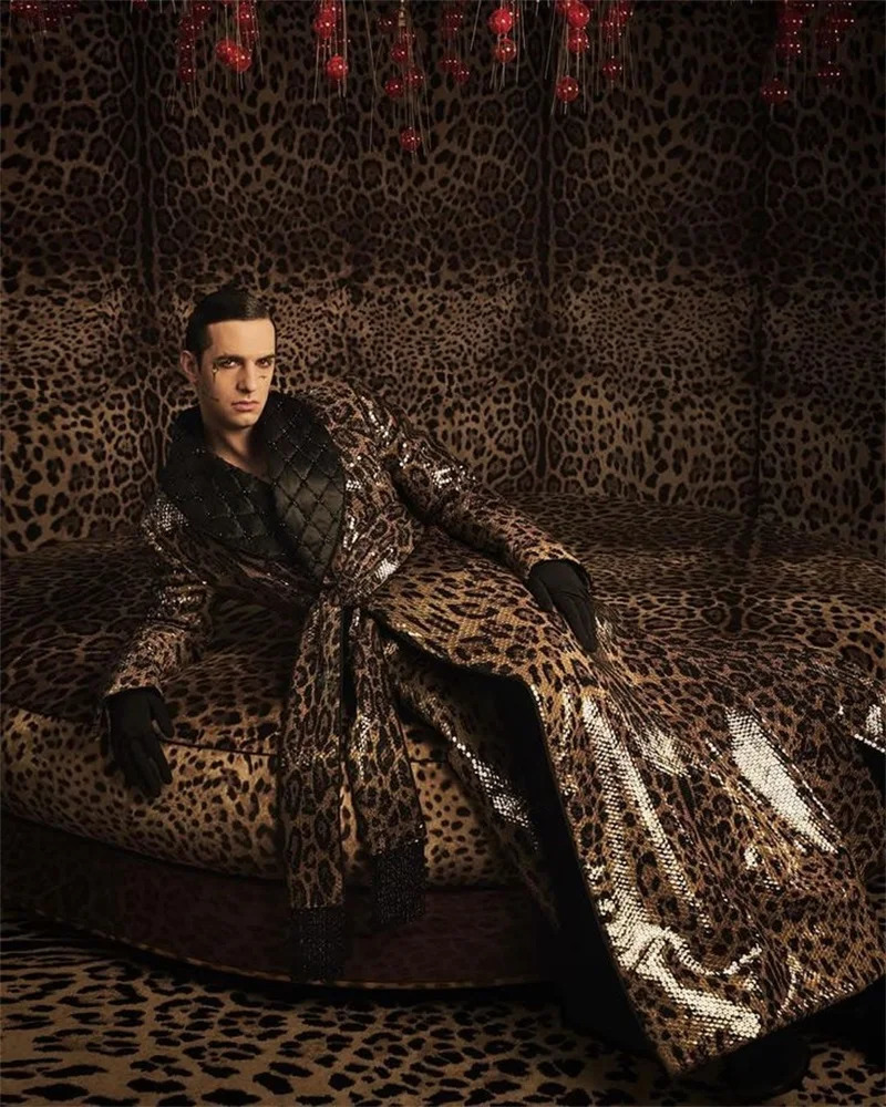 leopard Print Men Suits 1 Piece Long Blazer Overcoat Shiny Sequins Wedding Tuxedo Formal Office Groom Prom Jacket Belt Coat 250807