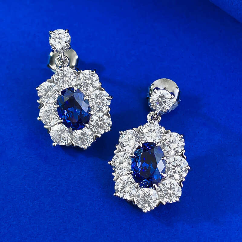 Mujing Jewelry Live New S Sier 6*8 Oval Tanzanite Blue for Women Fashion Colorful Gemstone Earrings