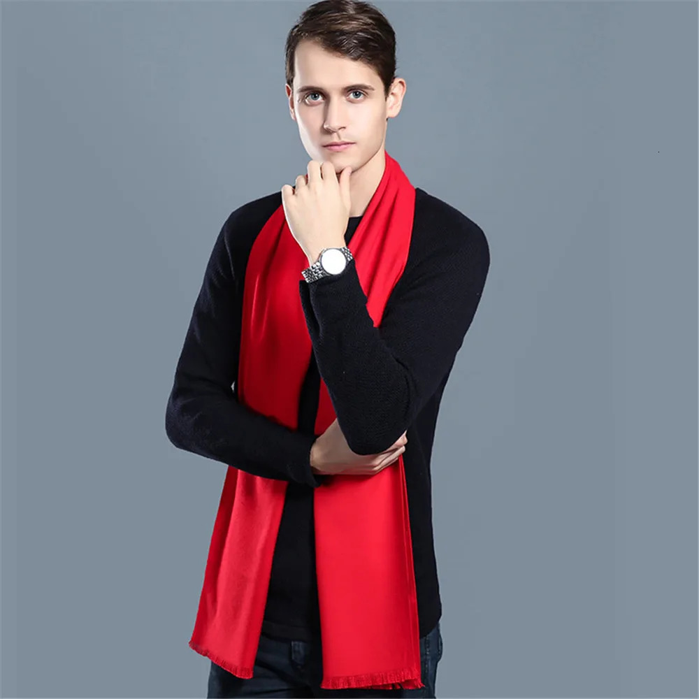 Fashion Men Soild Color Cashmere Scarf Winter Thicken Warm Pashmina Shawl Man Black Gray Casual Scarves Tassel Foulard Bufanda 250806
