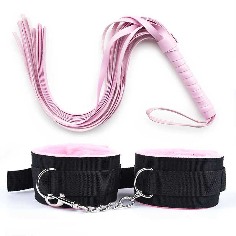 44cm PU Leather Whip Flogger Plush Nylon Plush Sex Handcuffs Bondage Slave Exotic Accessories Toys For Couples Adults Games W250807