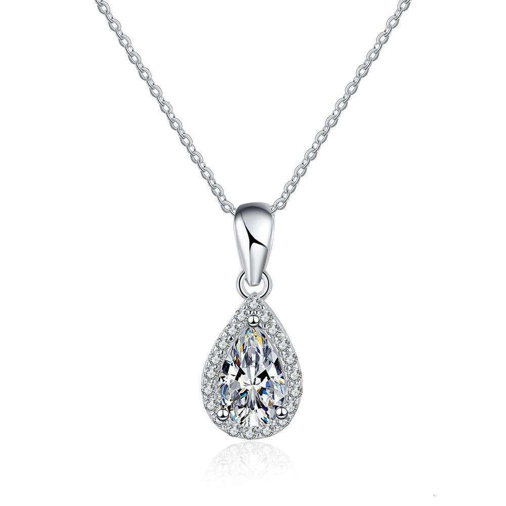 Iced Out VVS Pendant for Women, Light Micro Paved Full Dia Water Drop Pendant, 1 ct D Color Moissanite Necklace