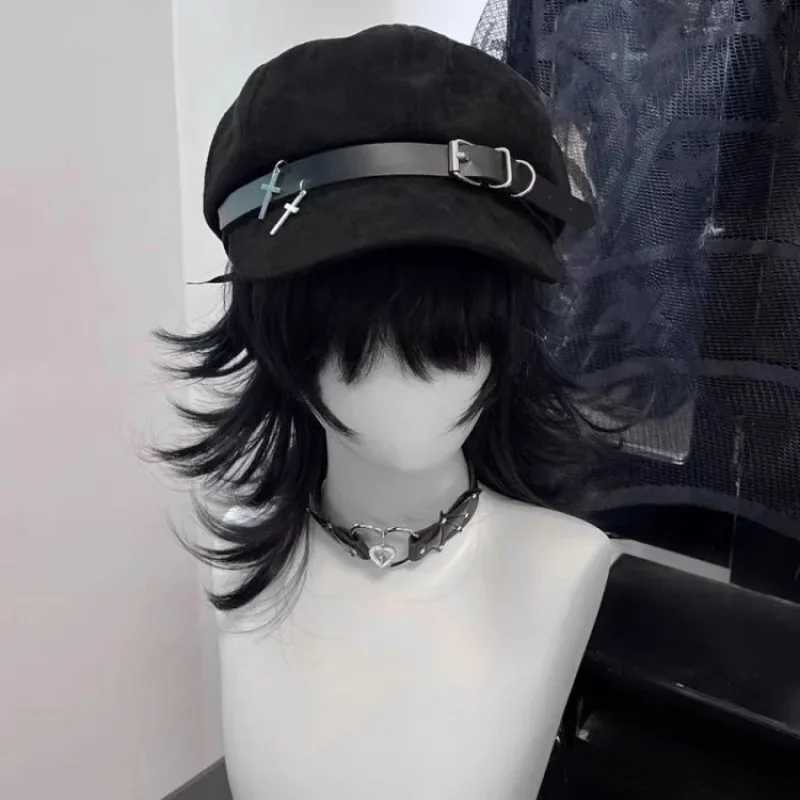2025 Punk Women Harajuku Gothic Lolita Beret Hat C Y2K Girls Bow Punk Lace Handmade Decorative Sun Hats with Cross Pendant XJ250807