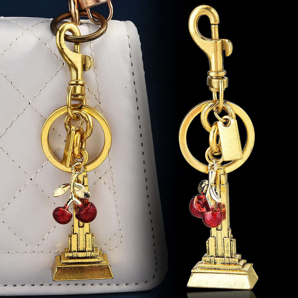 DHpet_wholesale Trendy Cherry & Eiffel Tower Keychain - Fashion Metal Bag Charm in Gold/Silver, Stylish Key Ring Accessory (10cm, 50g)