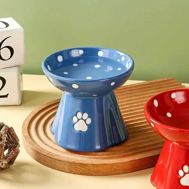 Cute Safety Environmental Ceramic Dog Cat Bowl High Foot Anti Overturning Pet Feeder Dog Water Bowls Pet Supplies Accessories Y250806