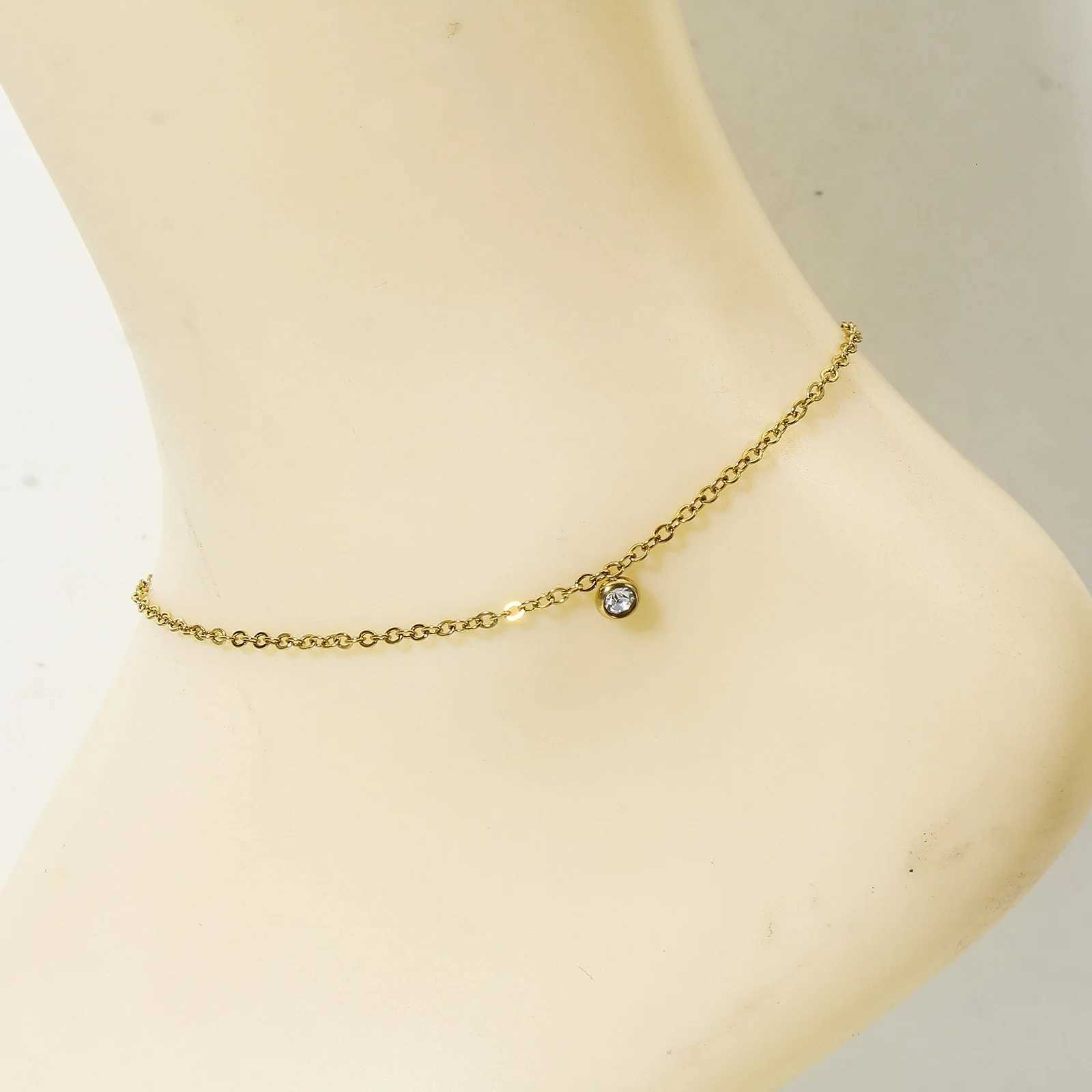 1PC Classic Colorful Rhinestone Charms Anklet Gold Color Stainless Steel Anklet For Women Foot Chain Summer Beach Jewelry 22cm Y250805