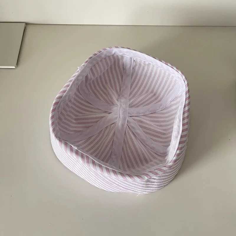 Original Y2k Janese Diamond Bow Decorative Sailor Hat Spring and Summer Womens Sweet Striped Flipped Brim Fashion Beret XJ250807