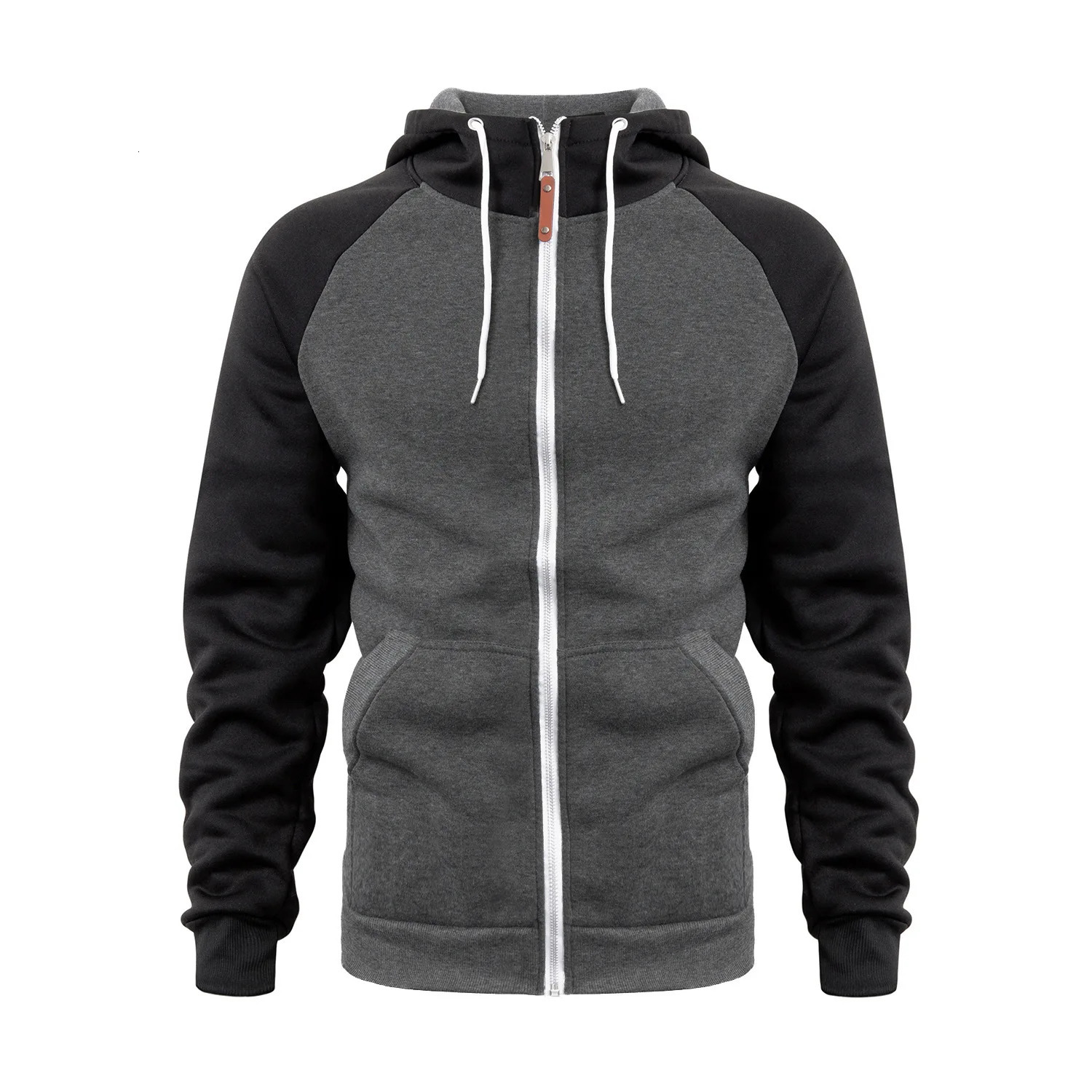 Mens hooded sweatshirt with long sleeves zippered closure medium pockets jacket for winter and autumn 250807