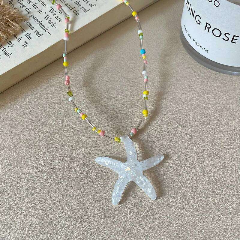 Y2k Large Resin Star Starfish Beads Pendant Necklace For Women Trendy Summer Beach Vacation Jewelry On Neck Accessories Female