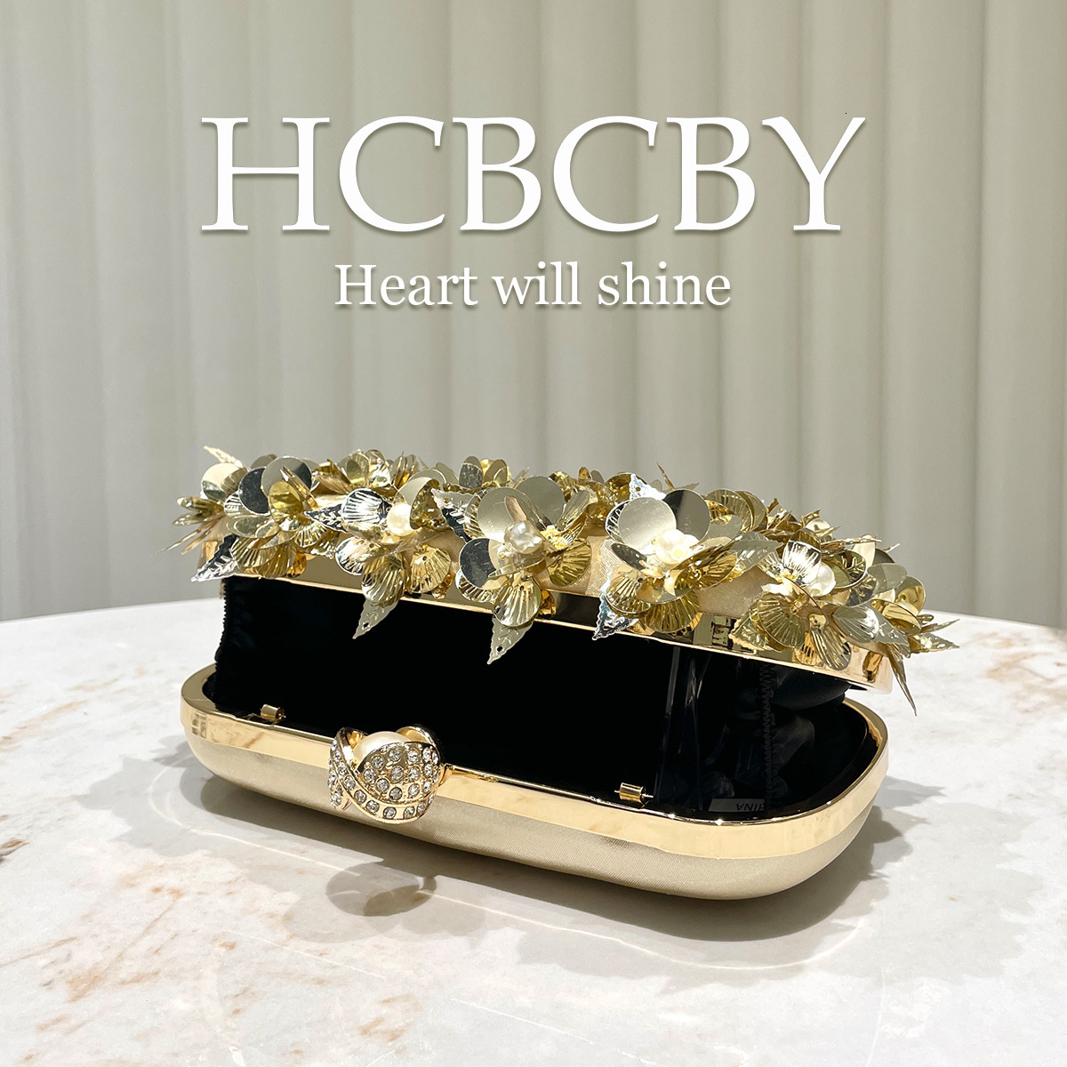 Free Shipping Designer Luxury Gold Glitter Flower Sequin Decorated Women's Clutch Bag Fashion Elegant Evening Bag Dress Bag Trendy Shoulder Bag