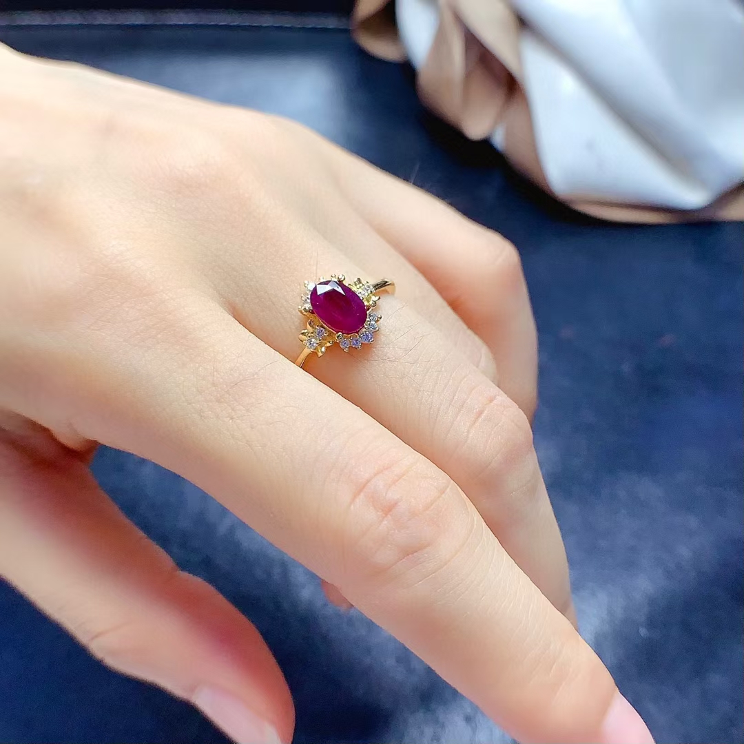 Genuine Ruby Ring with side stones 5mm*7mm 0.7ct Natural Ruby 925 Silver Jewelry July birthstone ring for women