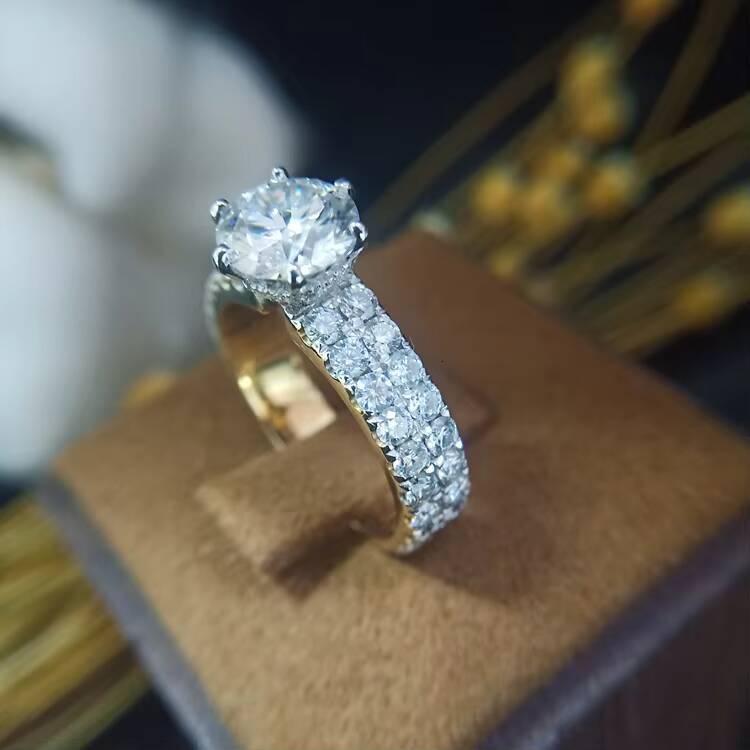 Custom Handmade Deluxe Wide Band 2CT Moissanite 14K Yellow Gold Wedding Ring Fine Jewelry Diamond Rings