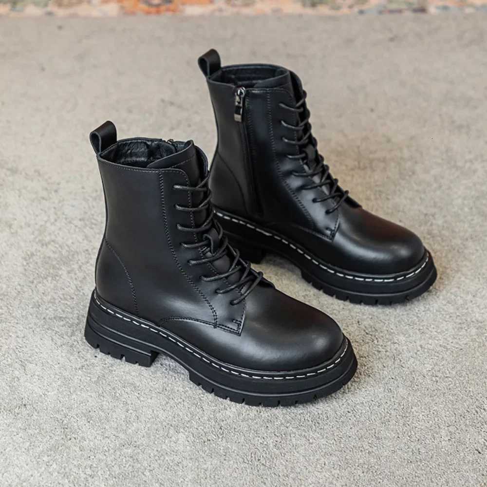 Black Boots Zipper Black Womens Boots Autumn Winter Thick Sole Height Increasing Motorcycle Short Boots Womens Platform Shoes XJ250807