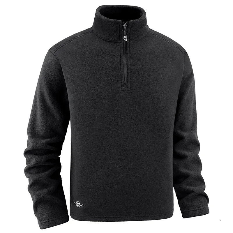 Autumn Winter Thicken Warm Fleece Hoodless Sweatshirt for Men Solid Color Stand Collar Zipper Neck Pullover Mens 250807