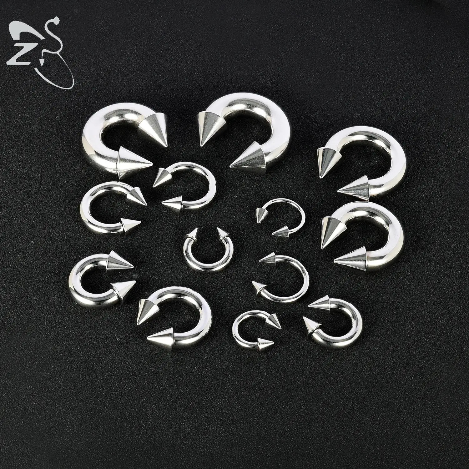 ZS 1PC 2/4/6/8G Spike Horseshoe Nose Ring Stainelss Steel Cone Large Gauge Piercings Internal Threaded Septum Nose Ear Expander 250805
