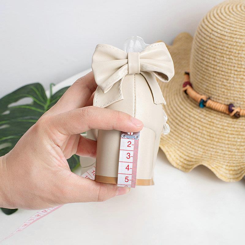 Women's Princess Style Round Toe Chunky Heel Ballet Flats SGS-Certified PU Bowknot Flats (Blush Pink, Black, Apricot)