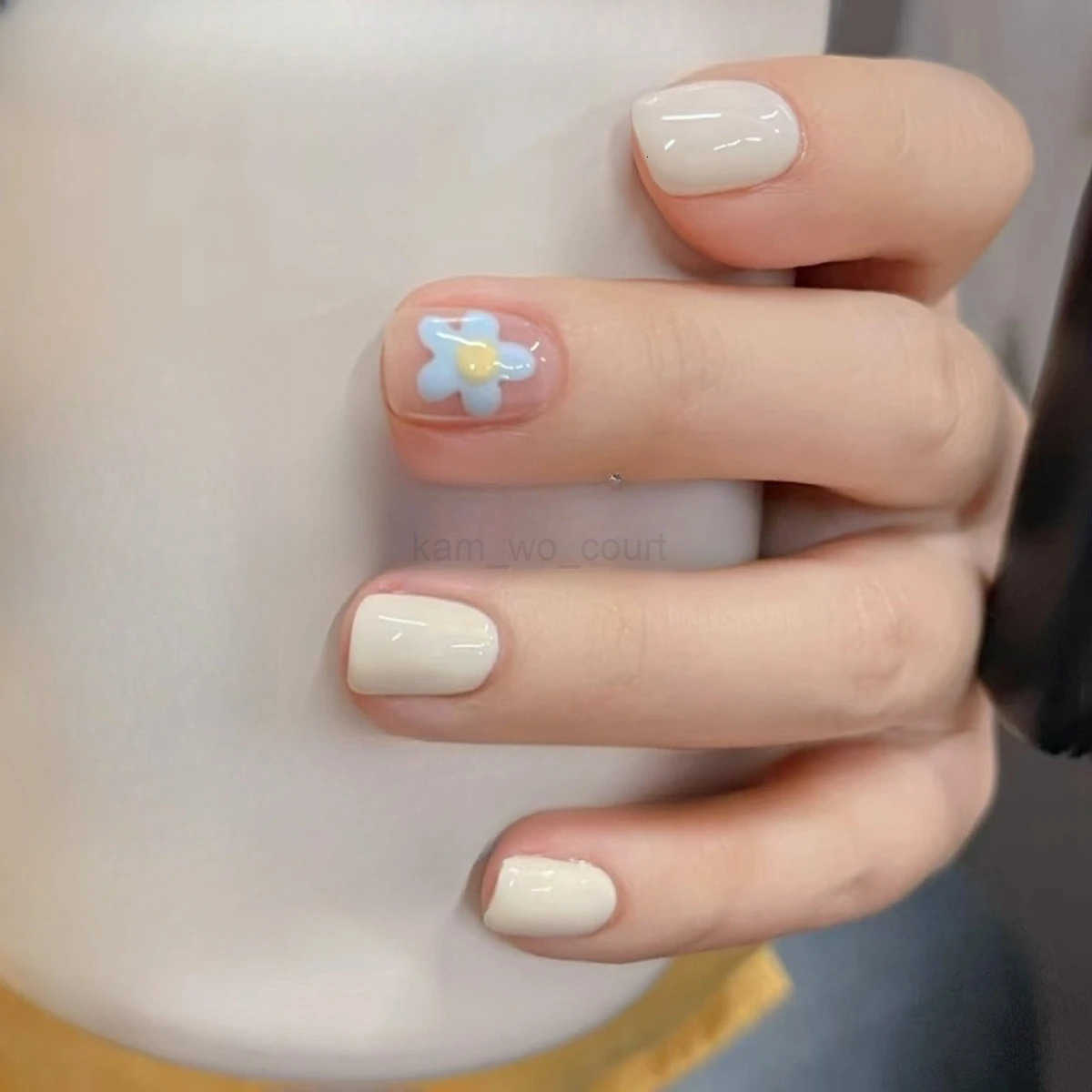 24Pcs Pink Cat Blue Love Cute Short Ballet Press-on False Nails Sweet French Cat Eye Bow Star Designs Style Detachable Nails Set M250807