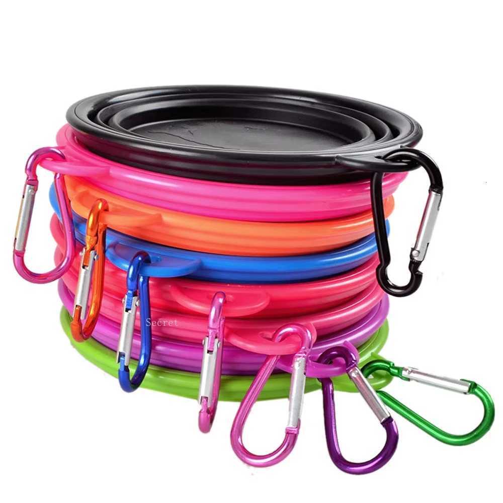 Collapsible Pet Silicone Dog Food Water Bowl Outdoor Camping Travel Portable Folding Supplies Dishes with Carabiner Y250806