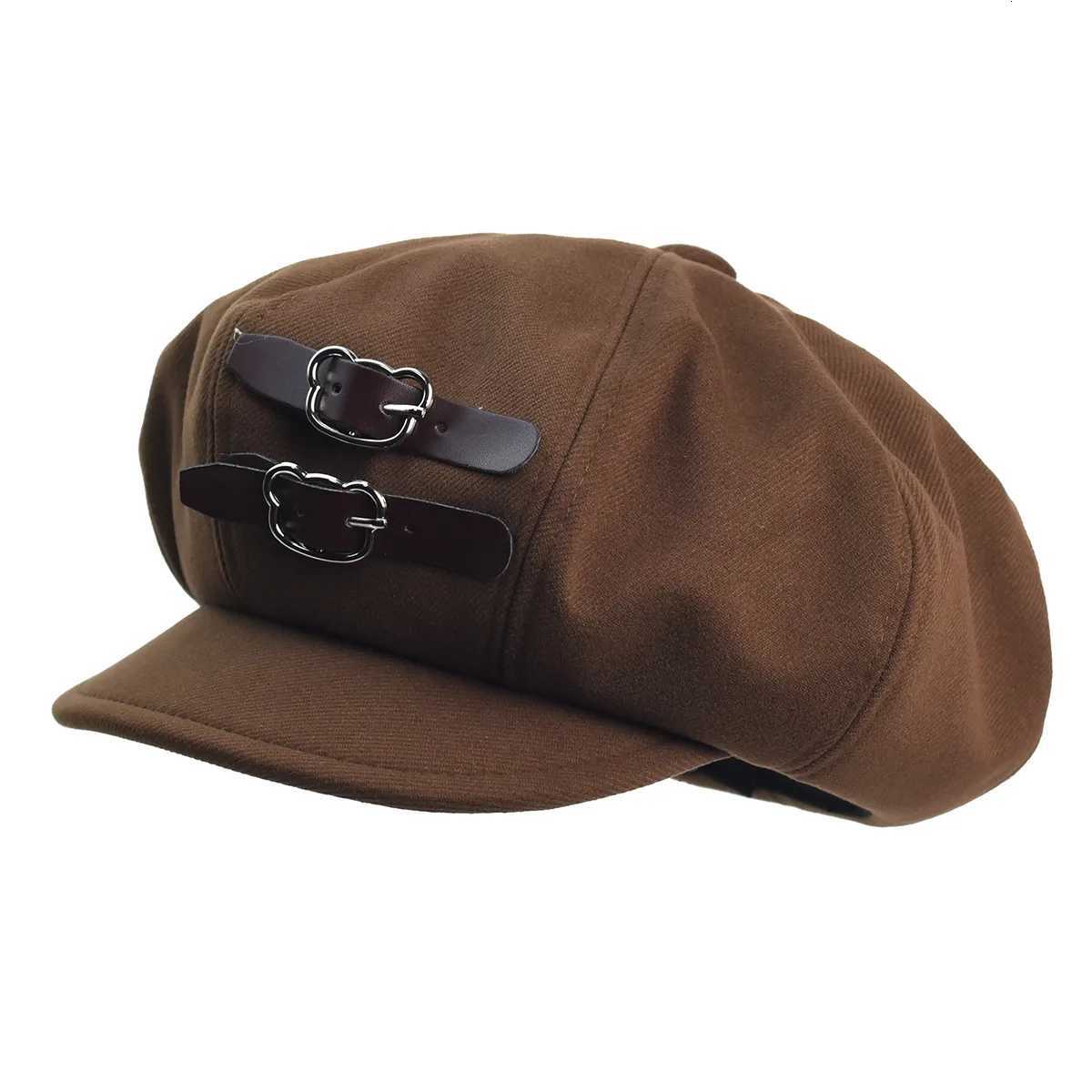 Retro Coffee Berets Hats Women Girls Buckle Design Painter Hats All-Matching Octagonal Hat Stylish Short Brim Newsboy Hats XJ250807