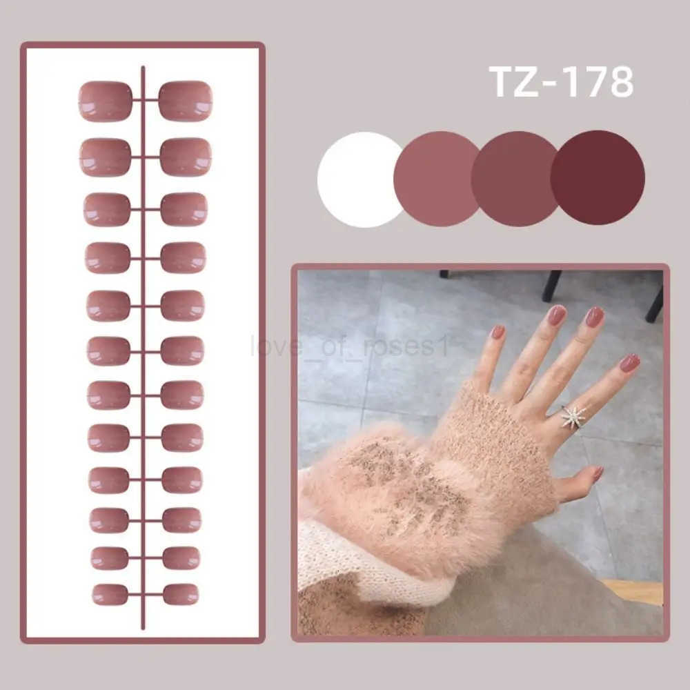 24Pcs Solid Color Fake Nails Mini Bright Short Square Head False Nails Detachable Wearable Full Cover Manicure Press-on Nails Z250807