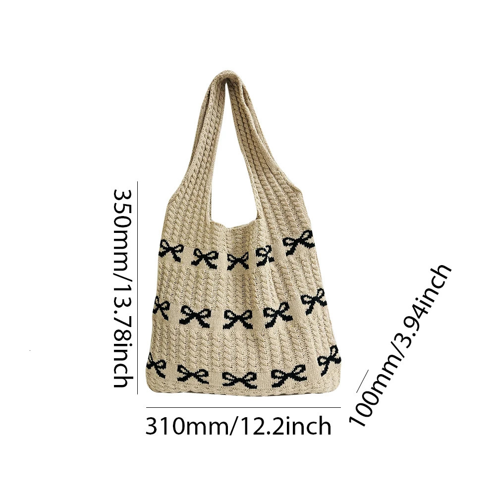 Knitted Handbags Large Capacity Bow Pattern Crochet Tote Bag Bow Pattern Crochet Tote Bag Multifunctional Knitted Shopping Bag 250807