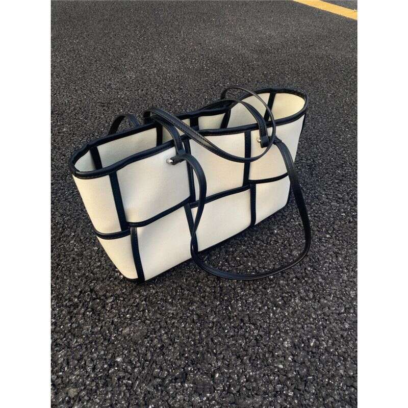Checkered Classroom Capacity Tote Canvas Commuter Small Korean Version 2024 New One Shoulder Large Bag
